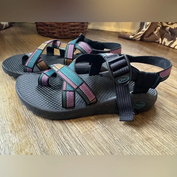 Chaco Z Cloud 2 Toe Loop Sandal Women Sz 8 Cobble Tea Rose Color block Pattern - Picture 4 of 7